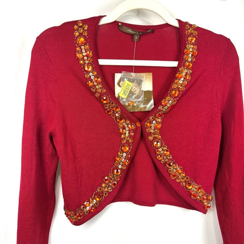 Vintage NWT Hanna & Gracie Red Embellished Silk Bolero Sweater Top Women’s Sz SP - Picture 2 of 11